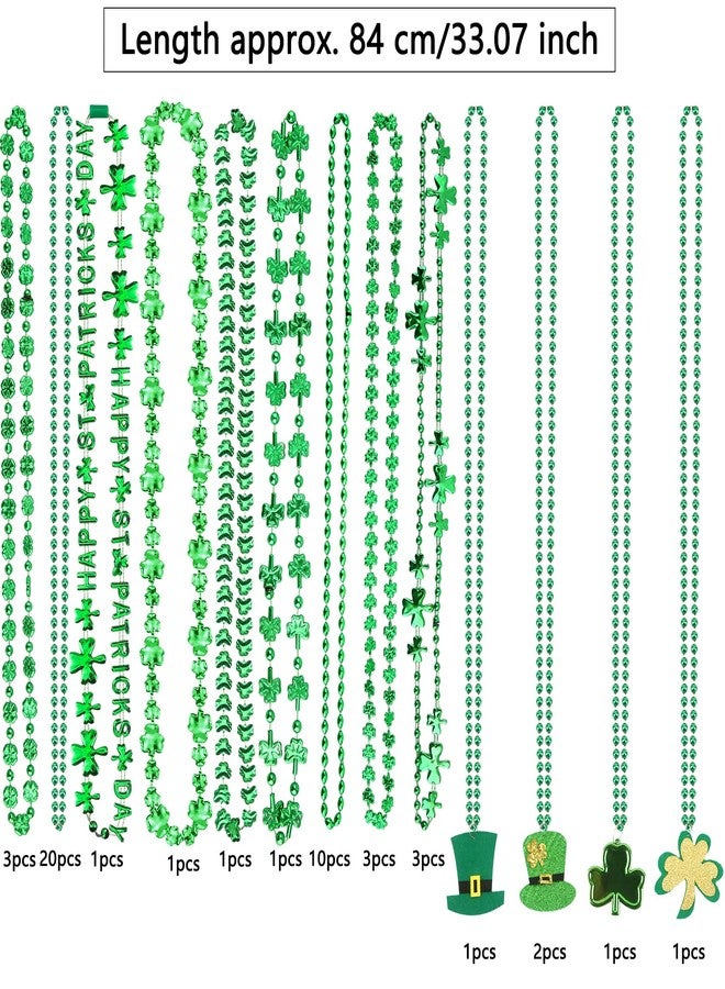 Haconba 48 Pcs St Patricks Day Necklace Shamrock Decor Bead Necklace Green Hat Necklace Irish Clover Necklace for Kids Adults St Patricks Day Irish Party Supplies - Image 2